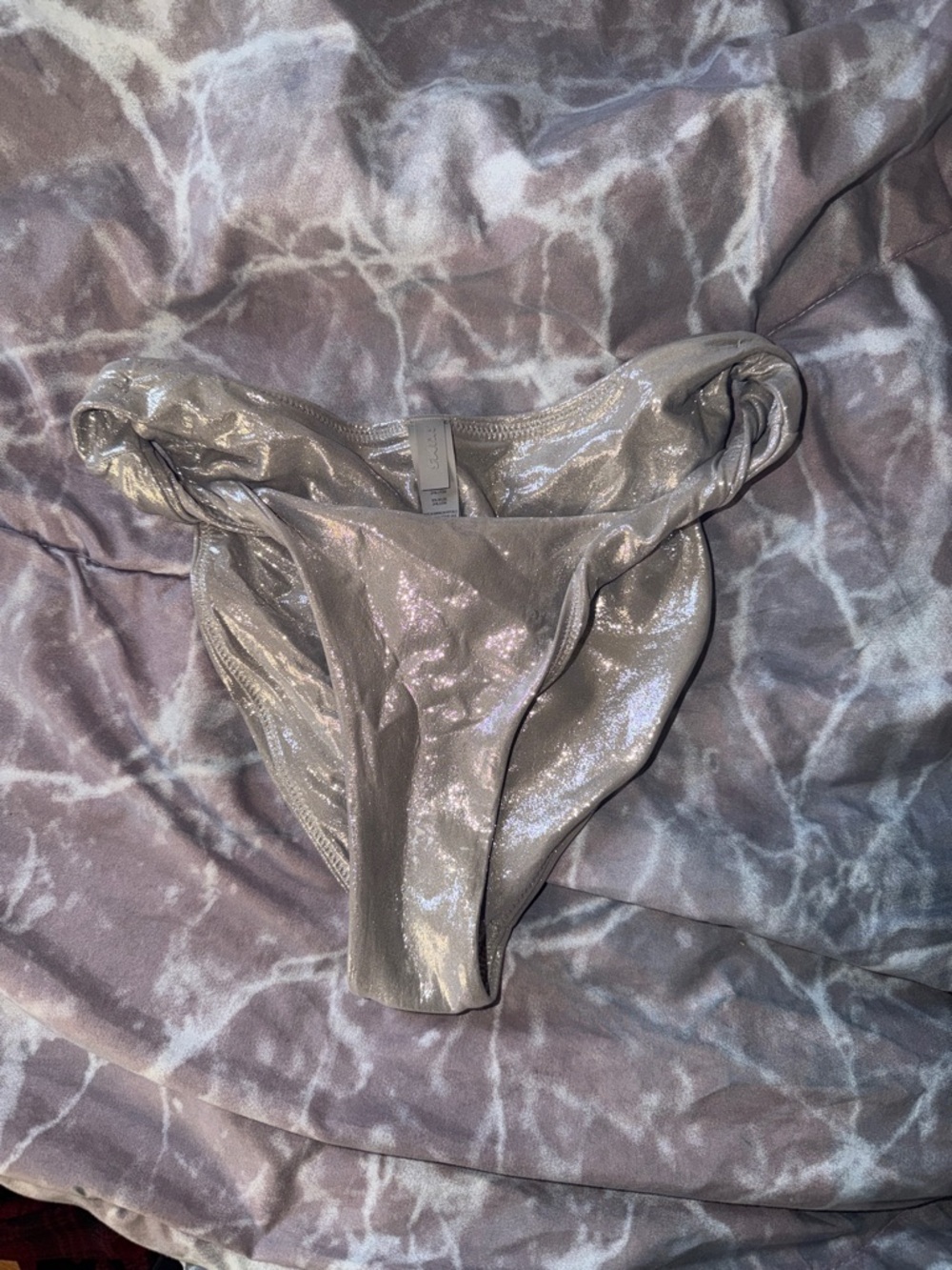 SKIMS Shimmer Metallic Taupe Bikini Bottom xs silver